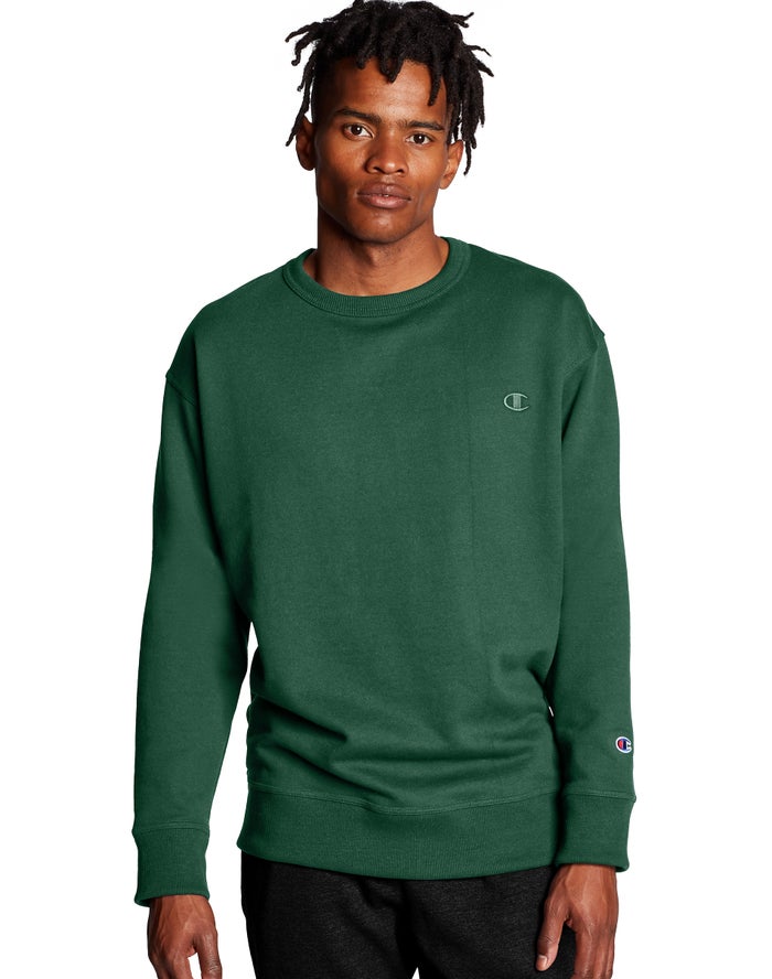 Champion Mens Sweatshirt NZ - Powerblend Fleece Crew C Logo Green ( 0852-JCYRL )